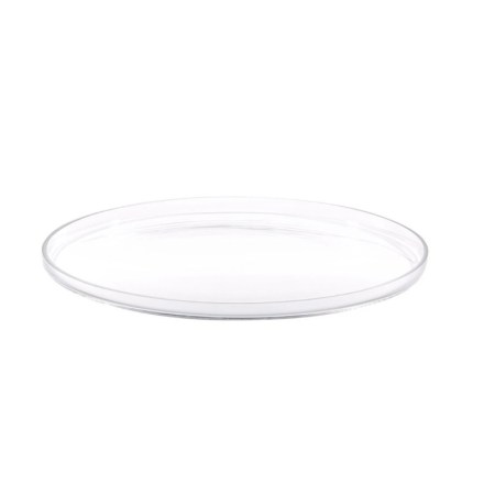 Piatto in vetro soffiato per dolci e torte. Diametro 26 cm. Vista frontale inclinata